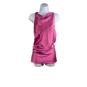 Renee‎ C. Asymmetric Draped Top in Pink Criss-Cross Back Cut-Out Women's Large